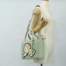 PRADA Hand Bag Rattan 2way Green Gold Auth 190430SAM-32