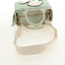 PRADA Hand Bag Rattan 2way Green Gold Auth 190430SAM-9