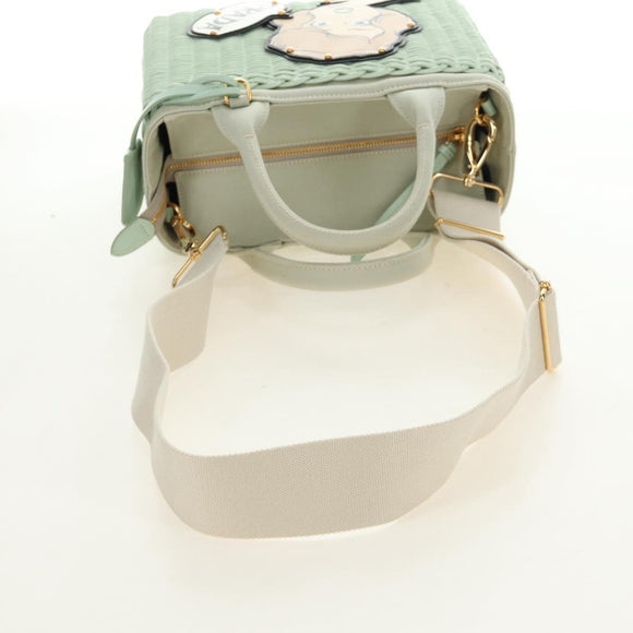 PRADA Hand Bag Rattan 2way Green Gold Auth 190430SAM