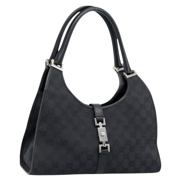 GUCCI GG Canvas Jackie Hand Bag Black Silver 002 1067 Auth 190433A
