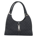 GUCCI GG Canvas Jackie Hand Bag Black Silver 002 1067 Auth 190433A-13