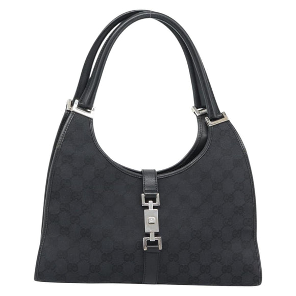 GUCCI GG Canvas Jackie Hand Bag Black Silver 002 1067 Auth 190433A