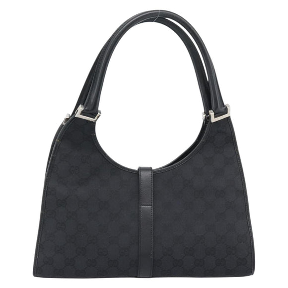 GUCCI GG Canvas Jackie Hand Bag Black Silver 002 1067 Auth 190433A