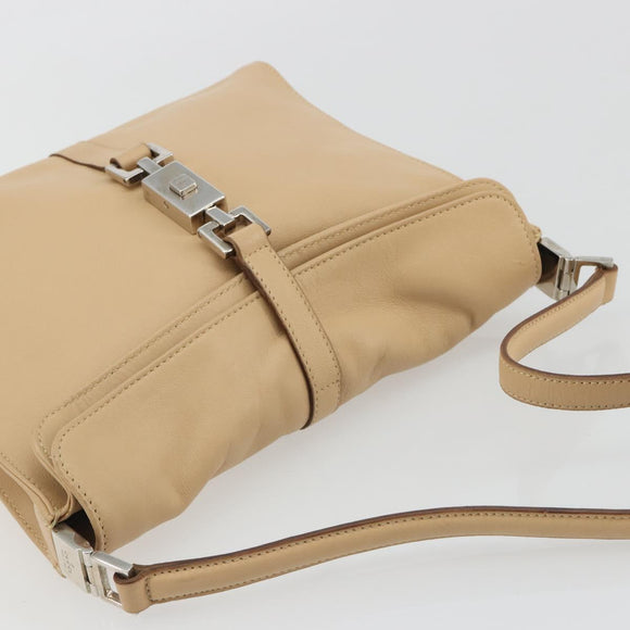 GUCCI Jackie Shoulder Bag Leather Beige Silver 001 3734 Auth 190435V