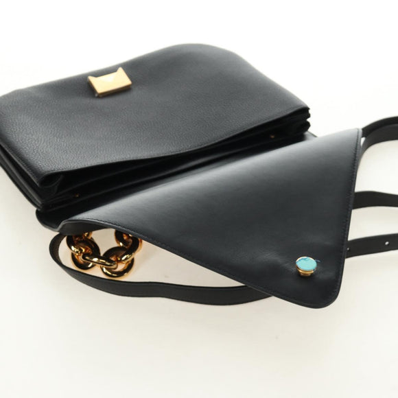 BOTTEGA VENETA Chain Shoulder Bag Leather 2way Black Gold Auth 190448V