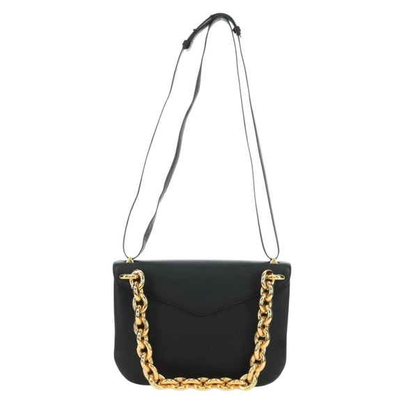BOTTEGA VENETA Chain Shoulder Bag Leather 2way Black Gold Auth 190448V