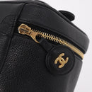 CHANEL Vanity Hand Bag Caviar Skin Black Gold CC Auth 190449V-18