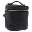 CHANEL Vanity Hand Bag Caviar Skin Black Gold CC Auth 190449V-1
