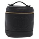 CHANEL Vanity Hand Bag Caviar Skin Black Gold CC Auth 190449V-13