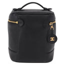 CHANEL Vanity Hand Bag Caviar Skin Black Gold CC Auth 190449V-2