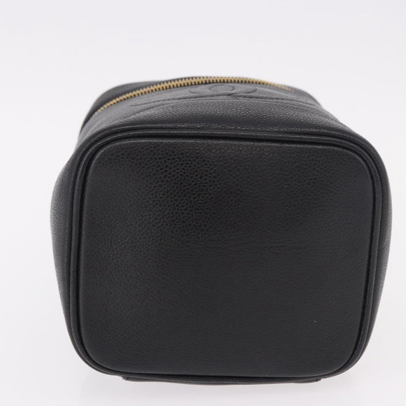 CHANEL Vanity Hand Bag Caviar Skin Black Gold CC Auth 190449V