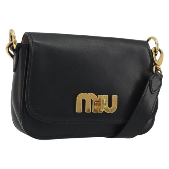 Miu Miu Shoulder Bag Leather Black Gold Auth 190450M