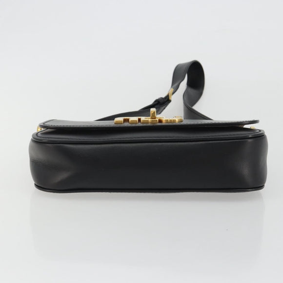 Miu Miu Shoulder Bag Leather Black Gold Auth 190450M