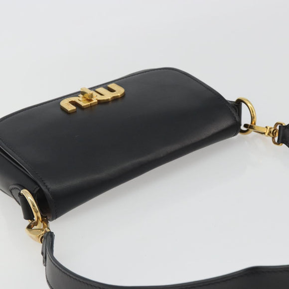 Miu Miu Shoulder Bag Leather Black Gold Auth 190450M