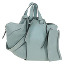 LOEWE Hammock Hand Bag Leather 2way Light Blue Silver Auth 190453A-1