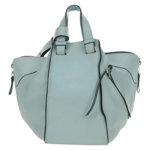 LOEWE Hammock Hand Bag Leather 2way Light Blue Silver Auth 190453A