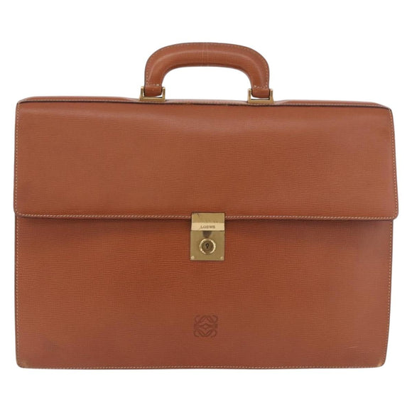 LOEWE Briefcase Leather Brown Gold Auth 190454