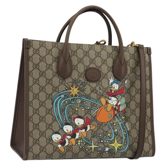 GUCCI GG Supreme Donald duck Hand Bag PVC 2way Beige Gold 648134 Auth 190456M