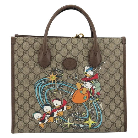 GUCCI GG Supreme Donald duck Hand Bag PVC 2way Beige Gold 648134 Auth 190456M