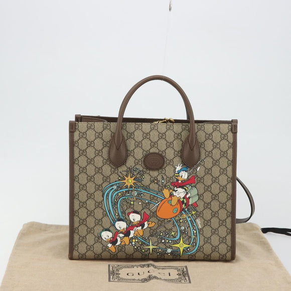GUCCI GG Supreme Donald duck Hand Bag PVC 2way Beige Gold 648134 Auth 190456M