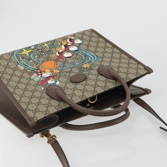 GUCCI GG Supreme Donald duck Hand Bag PVC 2way Beige Gold 648134 Auth 190456M