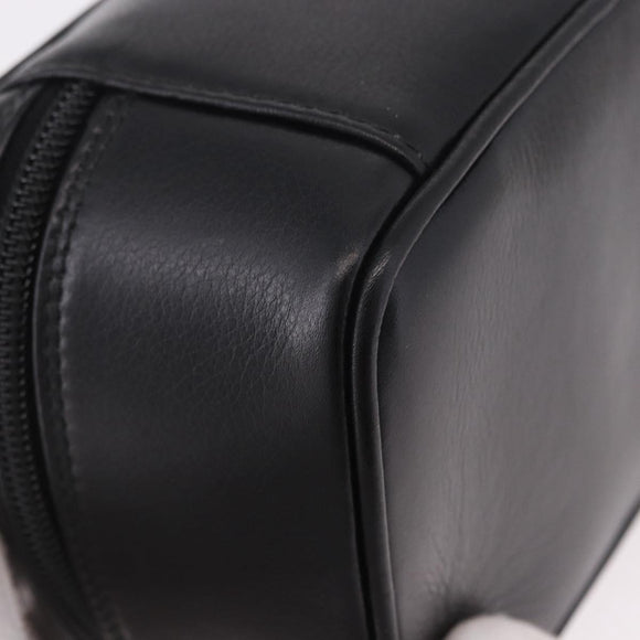 GUCCI Horsebit Vanity Hand Bag Leather Black Gold Auth 190461A