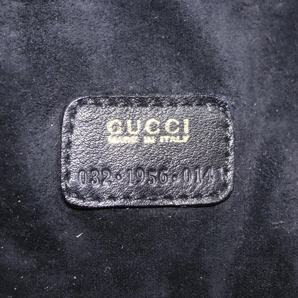 GUCCI Horsebit Vanity Hand Bag Leather Black Gold Auth 190461A