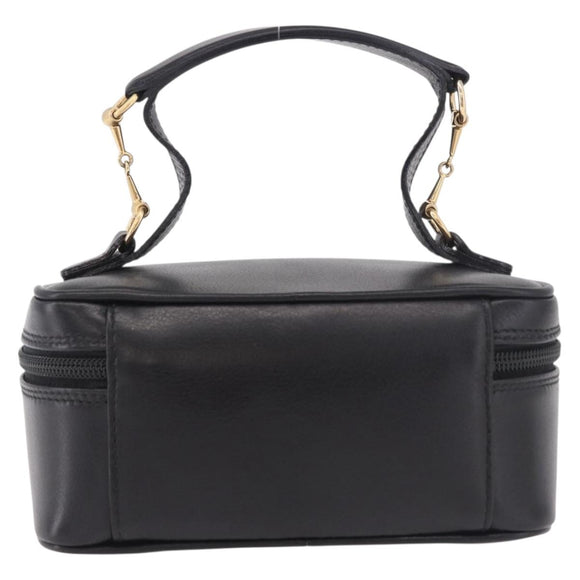 GUCCI Horsebit Vanity Hand Bag Leather Black Gold Auth 190461A