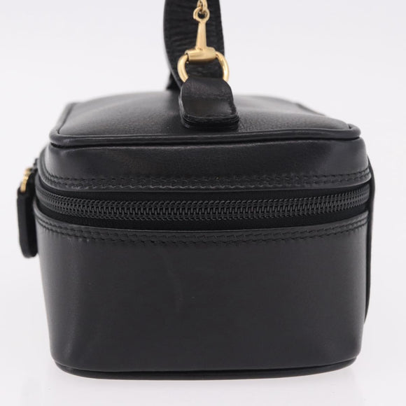 GUCCI Horsebit Vanity Hand Bag Leather Black Gold Auth 190461A
