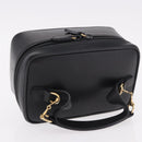 GUCCI Horsebit Vanity Hand Bag Leather Black Gold Auth 190461A-6