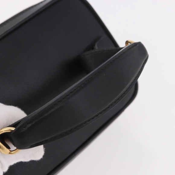 GUCCI Horsebit Vanity Hand Bag Leather Black Gold Auth 190461A