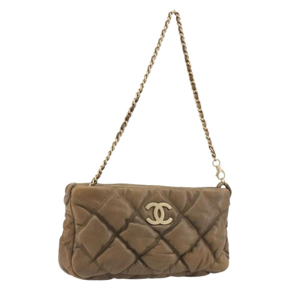 CHANEL Bubble Quilt Chain Shoulder Bag Lamb Skin Brown Gold CC Auth 190462SAV