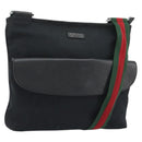 GUCCI GG Canvas Web Sherry Line Shoulder Bag Black Silver 256100 Auth 190463A-1