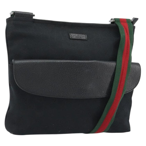 GUCCI GG Canvas Web Sherry Line Shoulder Bag Black Silver 256100 Auth 190463A