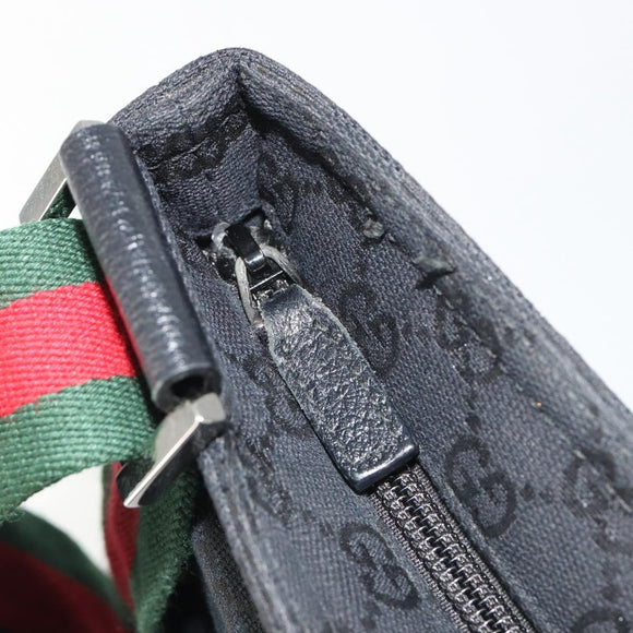 GUCCI GG Canvas Web Sherry Line Shoulder Bag Black Silver 256100 Auth 190463A