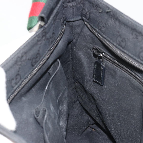 GUCCI GG Canvas Web Sherry Line Shoulder Bag Black Silver 256100 Auth 190463A