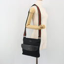 GUCCI GG Canvas Web Sherry Line Shoulder Bag Black Silver 256100 Auth 190463A-25