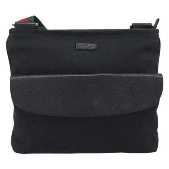 GUCCI GG Canvas Web Sherry Line Shoulder Bag Black Silver 256100 Auth 190463A