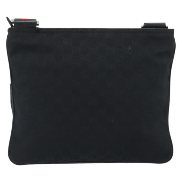 GUCCI GG Canvas Web Sherry Line Shoulder Bag Black Silver 256100 Auth 190463A