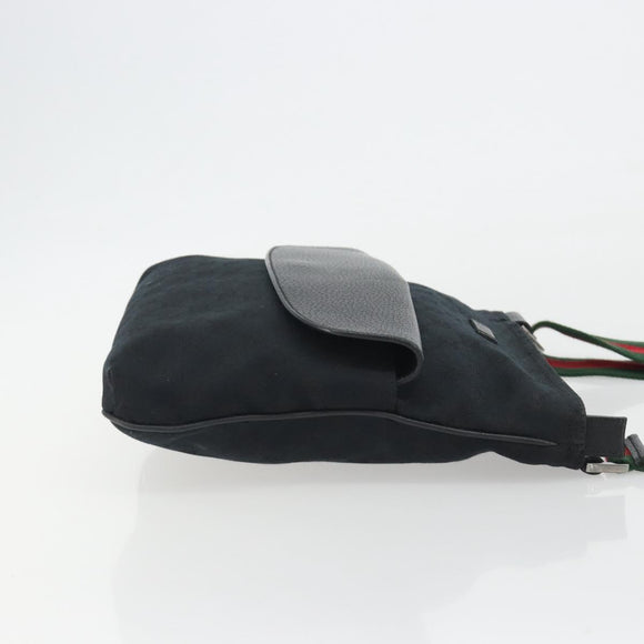 GUCCI GG Canvas Web Sherry Line Shoulder Bag Black Silver 256100 Auth 190463A