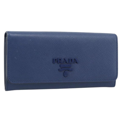 PRADA Long Wallet Safiano Leather Blue Gold Auth 190465A