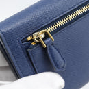 PRADA Long Wallet Safiano Leather Blue Gold Auth 190465A-17