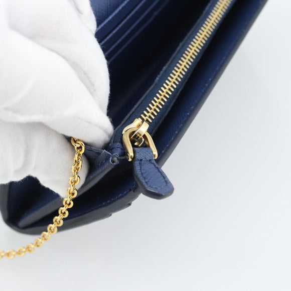 PRADA Long Wallet Safiano Leather Blue Gold Auth 190465A