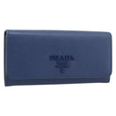 PRADA Long Wallet Safiano Leather Blue Gold Auth 190465A-1