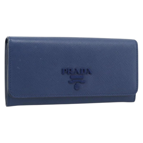 PRADA Long Wallet Safiano Leather Blue Gold Auth 190465A