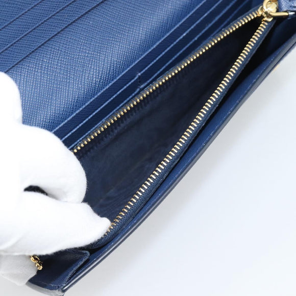 PRADA Long Wallet Safiano Leather Blue Gold Auth 190465A