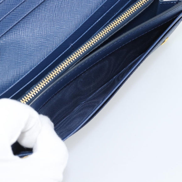 PRADA Long Wallet Safiano Leather Blue Gold Auth 190465A