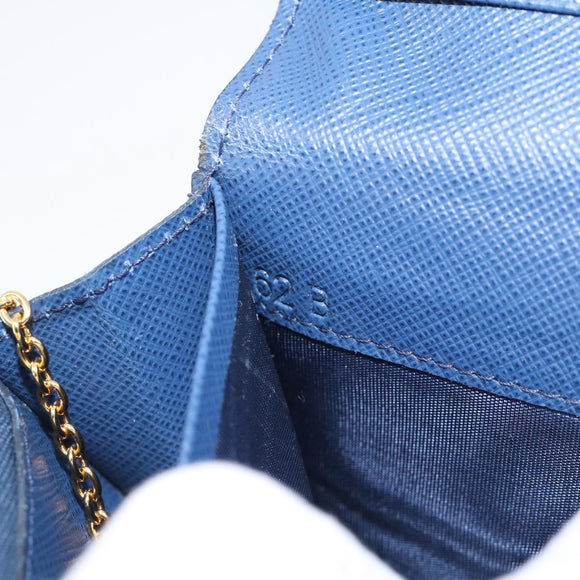 PRADA Long Wallet Safiano Leather Blue Gold Auth 190465A