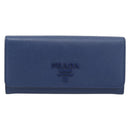 PRADA Long Wallet Safiano Leather Blue Gold Auth 190465A-13