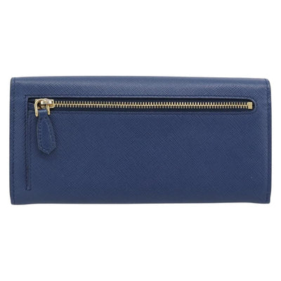 PRADA Long Wallet Safiano Leather Blue Gold Auth 190465A - 0